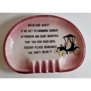 Vintage Ceramic Novelty Pink MCM Ashtray Made In Japan Model-T Weekend Guest